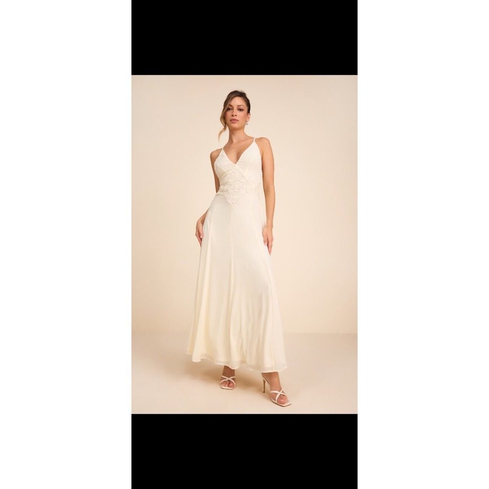 Lulus Samalia Ivory Sleeveless Applique Maxi Dress, size XL NWT